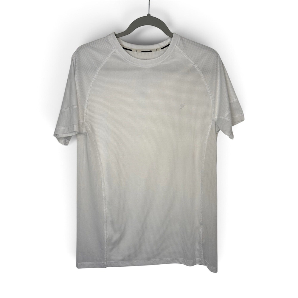 WORKOUT Men's M White Mesh Performance Running Shirt Reflective Athletic Tee